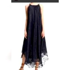 Calypso silk scarf hem halter neck navy blue burnout velvet maxi dress sz small